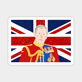 King Charles III Against a Union Jack Background Magnet