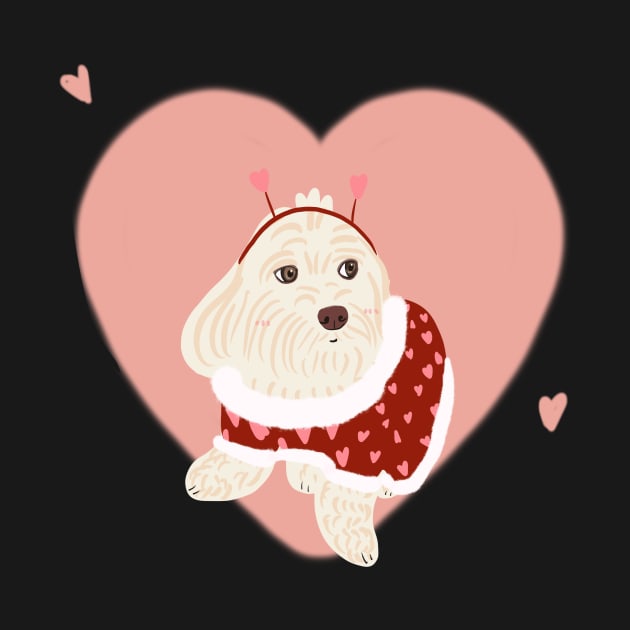 Maltipoo Puppy wearing Valentines Heart Sweater by PatternbyNOK