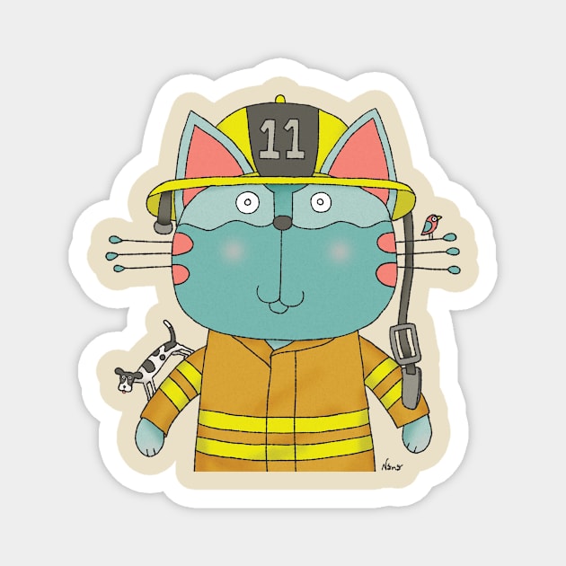 Cat Goof Firefighter number 11 Magnet by Ananamorph Art @PeculiarPeaks Nana Totem Wolfe