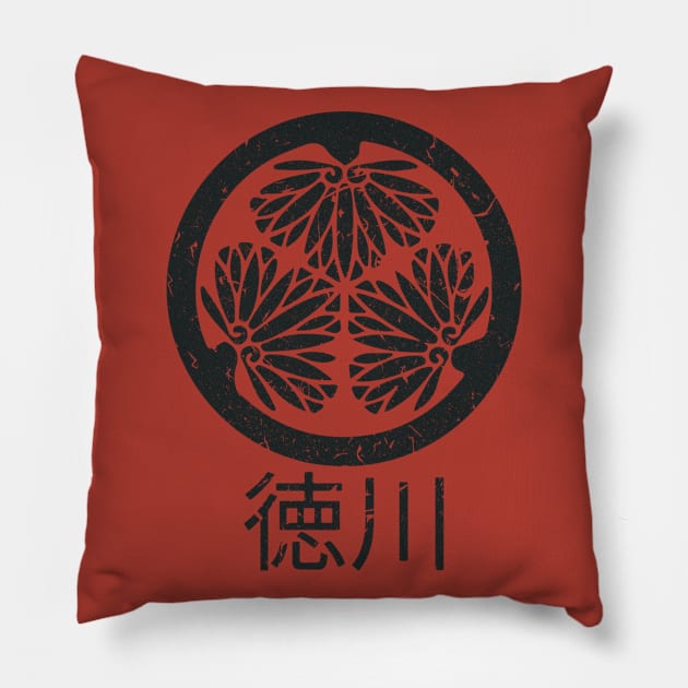 Tokugawa Crest Black Pillow by MythoCulture