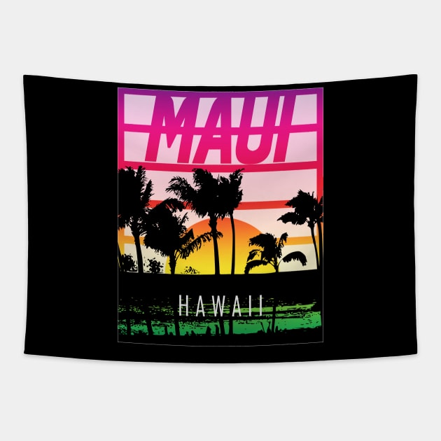 Hawaiian Tropical Sunset Beach and Palm Tapestry by Upward Spin