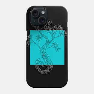 Teal Square Ink Tree Phone Case