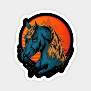 horse head illustration with moon Magnet