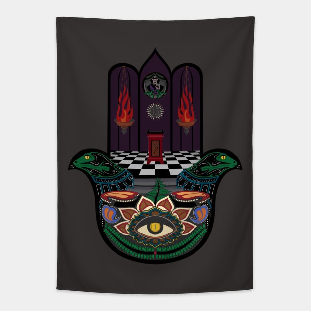 Reptilian Agenda Hamsa Tapestry by SunGraphicsLab