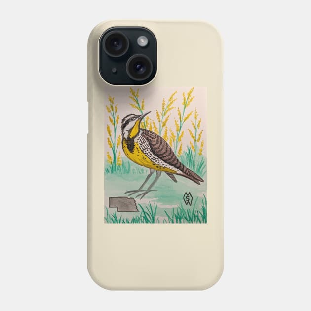 Nebraska state bird and flower, the meadowlark and goldenrod Phone Case by Matt Starr Fine Art