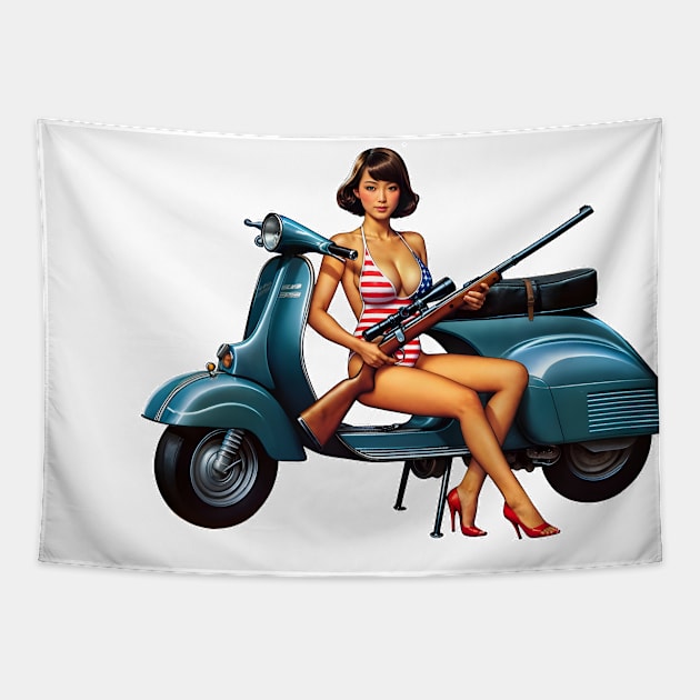 Scooter Girl Tapestry by Rawlifegraphic