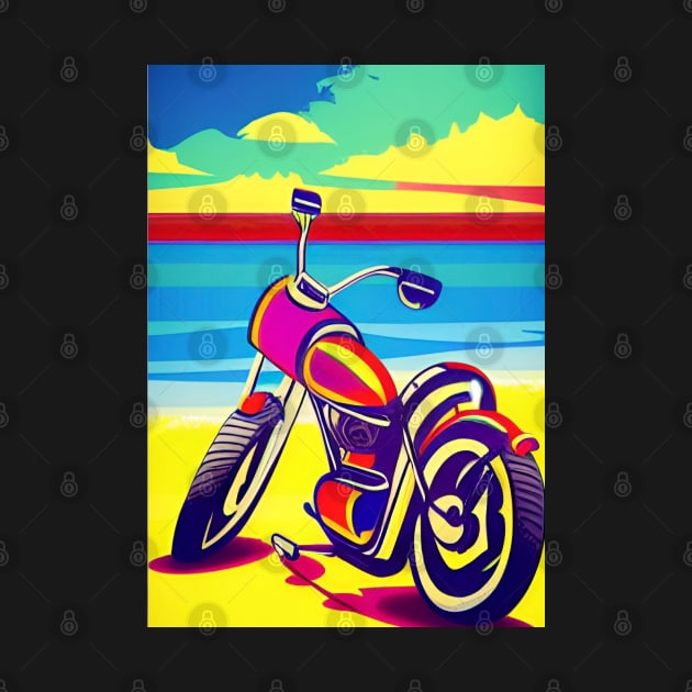 CLASSIC COOL RETRO MOTORCYCLE ON THE BEACH by sailorsam1805