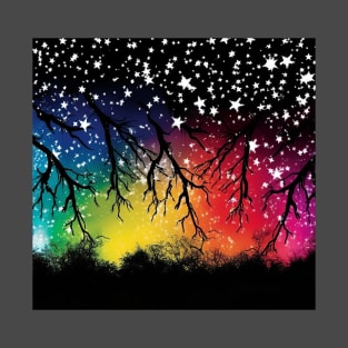 Fantasy Rainbow Forest with Starry Sky T-Shirt