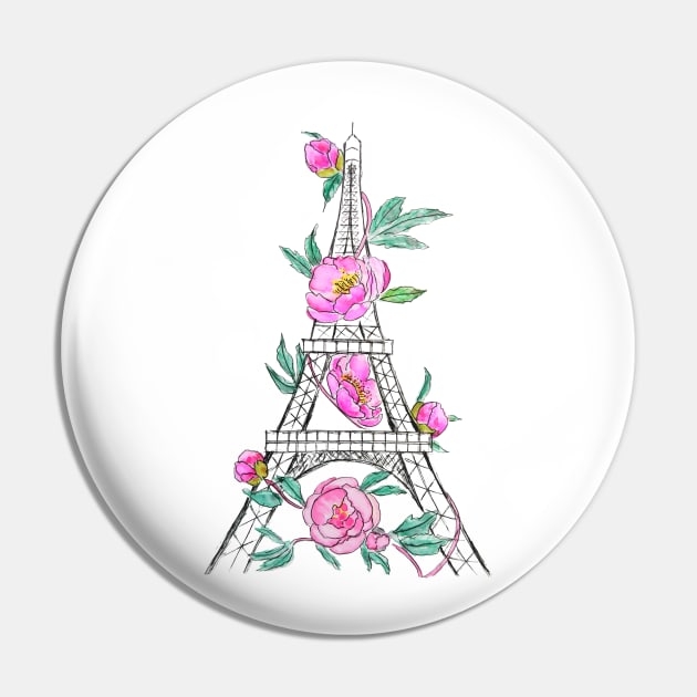 Eiffel Tower and peony Pin by colorandcolor