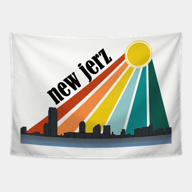 New Jerz Fun New Jersey Skyline and Retro Sunset Tapestry by RKP'sTees