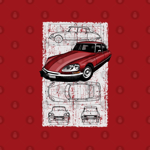 The iconic french car with blueprint background by jaagdesign