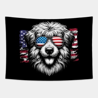 Sheepdog Patriotic Sunglasses American Flag 4th of July Tapestry