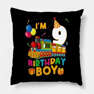 I'm 9 Birthday Boy 9th Bday Train Car Fire Truck Pillow