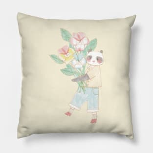 Panda With Flowers Pillow