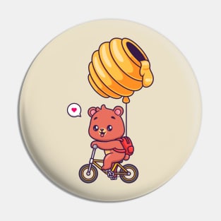 Cute Bear Riding Bicycle With Honeycomb Balloon Cartoon Pin