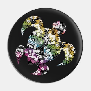 Large Hawaiian Print - Hibiscus, Plumeria, and Leaves in rainbow and black Pin