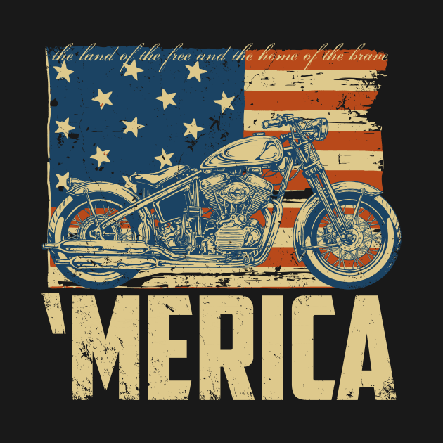 Biker shirt 'Merica American flag with motorcycle by TBA Design