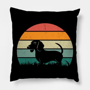 Sausage Dog in a Retro Sunset Pillow