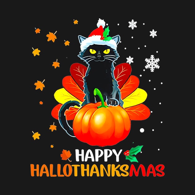 Black Cat Halloween And Merry Christmas Happy Hallothanksmas by AlindaEudoro431994