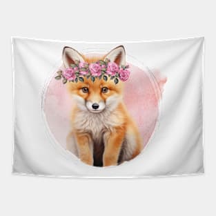 Baby Fox With Floral Crown Tapestry