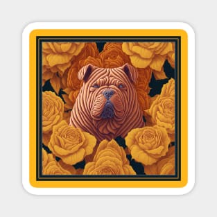 Dogs, sharpei dog and flowers, dog, style vector (Yellow version sharpei) Magnet