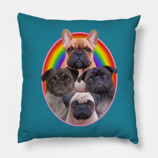 Three Pugs & A Frenchie! Pillow