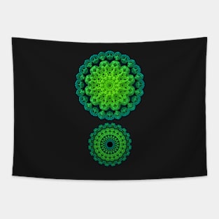 Dual Mandalas with 3-D Appearance, Green Tones Tapestry