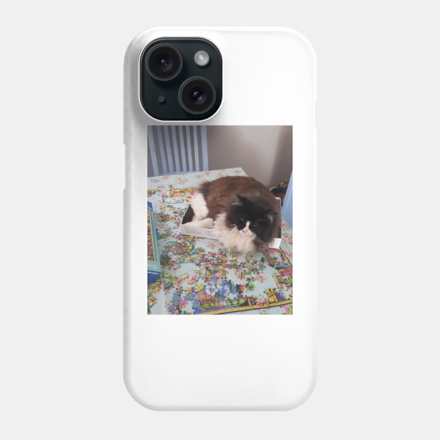 Tuxedo Cat Funny "Thanks for the Convenient Jijsaw Puzzle Box!" cats in boxes Phone Case by SarahRajkotwala