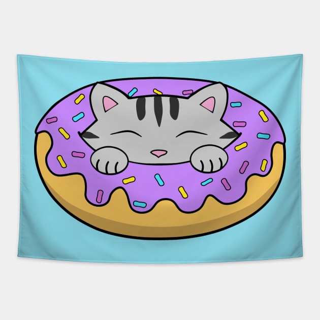 Yummu Purple Donut Cat Tapestry by Purrfect