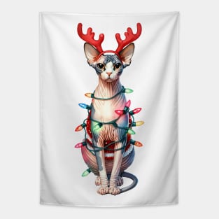 Christmas Red Nose Sphynx Cat Tapestry