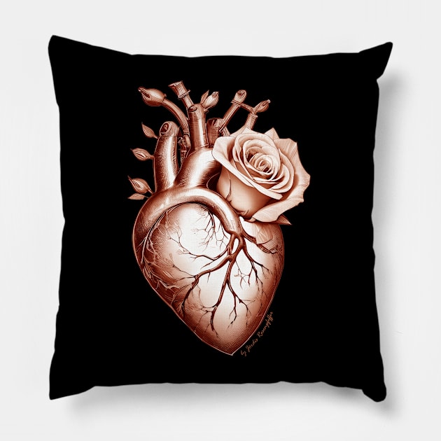 anatomic heart with rose sepia tone Pillow by by Joerdis Rosenpfeffer