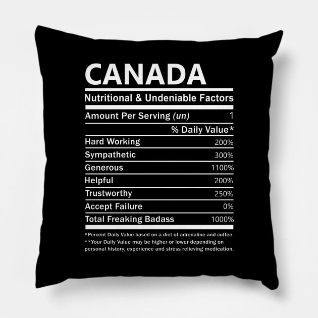 Canada Name T Shirt - Canada Nutritional and Undeniable Name Factors Gift Item Tee Pillow by nikitak4um