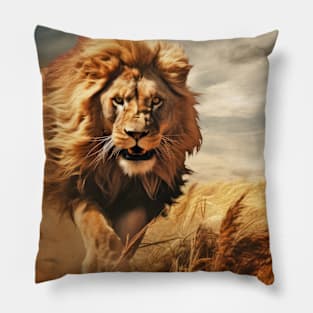 Lion Animal Wildlife Wilderness Colorful Realistic Illustration Pillow