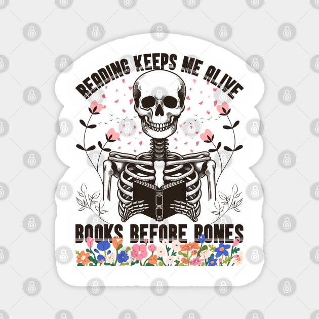 Reader Skeleton Read Books Before Bones Ghost Reading Book Magnet by JessArty