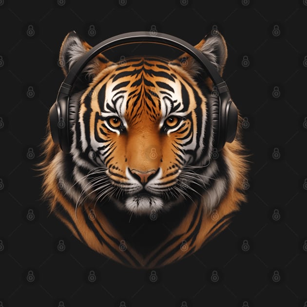 tiger wearing headphones by Drawab Designs