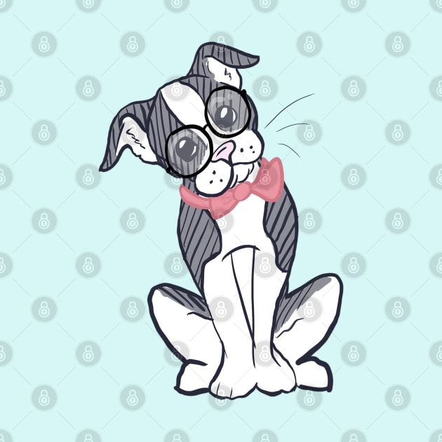 Boston Terrier with Glasses & Bowtie by CloudWalkerDesigns