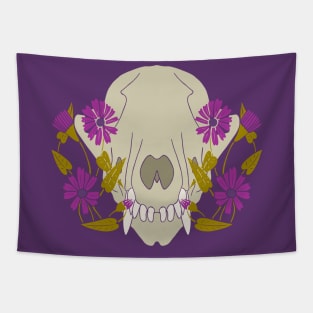 Fox Skull With Flowers Tapestry