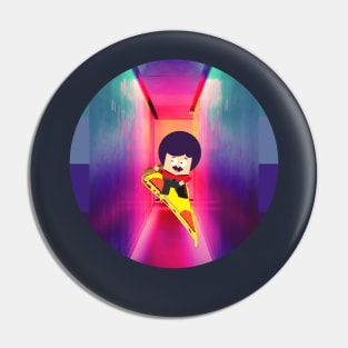 man on a flying pizza- circular version Pin