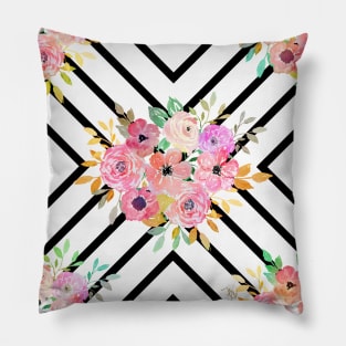 Watercolor floral and geometric diamond design Pillow