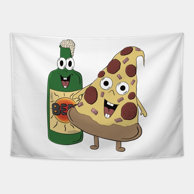 Bob The Beer And Patrick Pizza - Pizza and Beer illustration Tapestry by Funky Chik’n