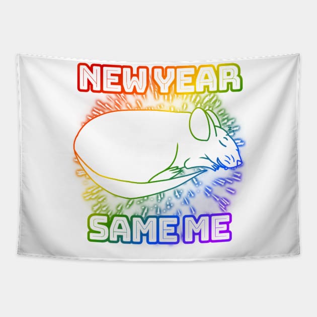 New Year, Same Me (Rainbow Version) Tapestry by Rad Rat Studios