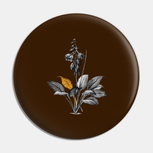 Black and Gold Leaf - Daylily - Vintage Botanical Pin