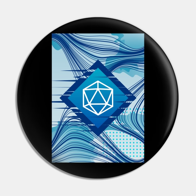 Blue Glitch Polyhedral D20 Dice Tabletop RPG Pin by dungeonarmory