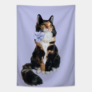 Glamorous Longhair Calico Cat with Pearls Tapestry