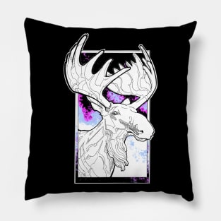 white moose in northern lights Pillow