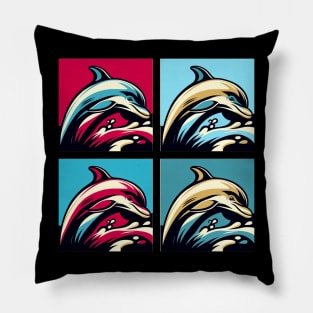 Dive into Delight: Pop Art Dolphin Print - Add Colorful Ocean Magic to Your Space! Pillow