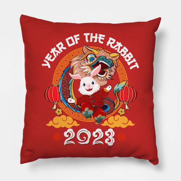 Year Of The Rabbit 2023 Chinese New Year 2023 Lion Dance Pillow by Jhon Towel