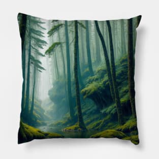 Temperate Rainforest River in the Mist Pillow