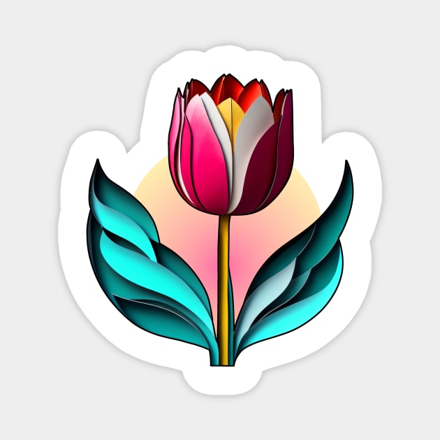 Beautiful Tulip - Papercut STyle Magnet by Shubol