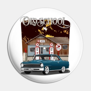 1967 Blue Chevrolet Nova Old School Print Pin